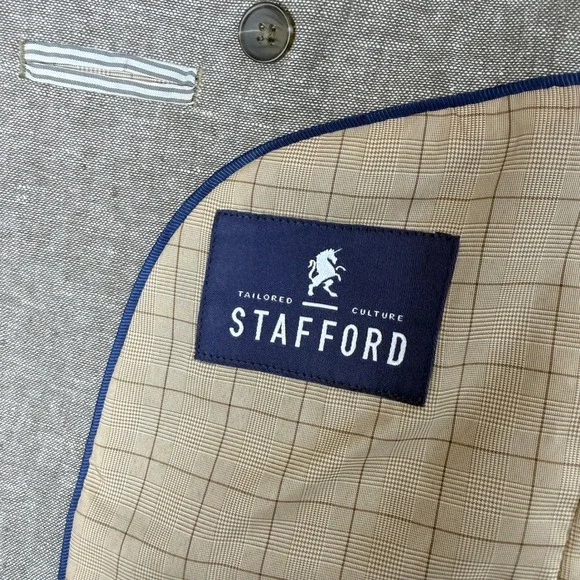 Stafford Linen Blend Sport Coat Mens 40R Tan Brown Classic Fit Blazer Preppy - Picture 2 of 16